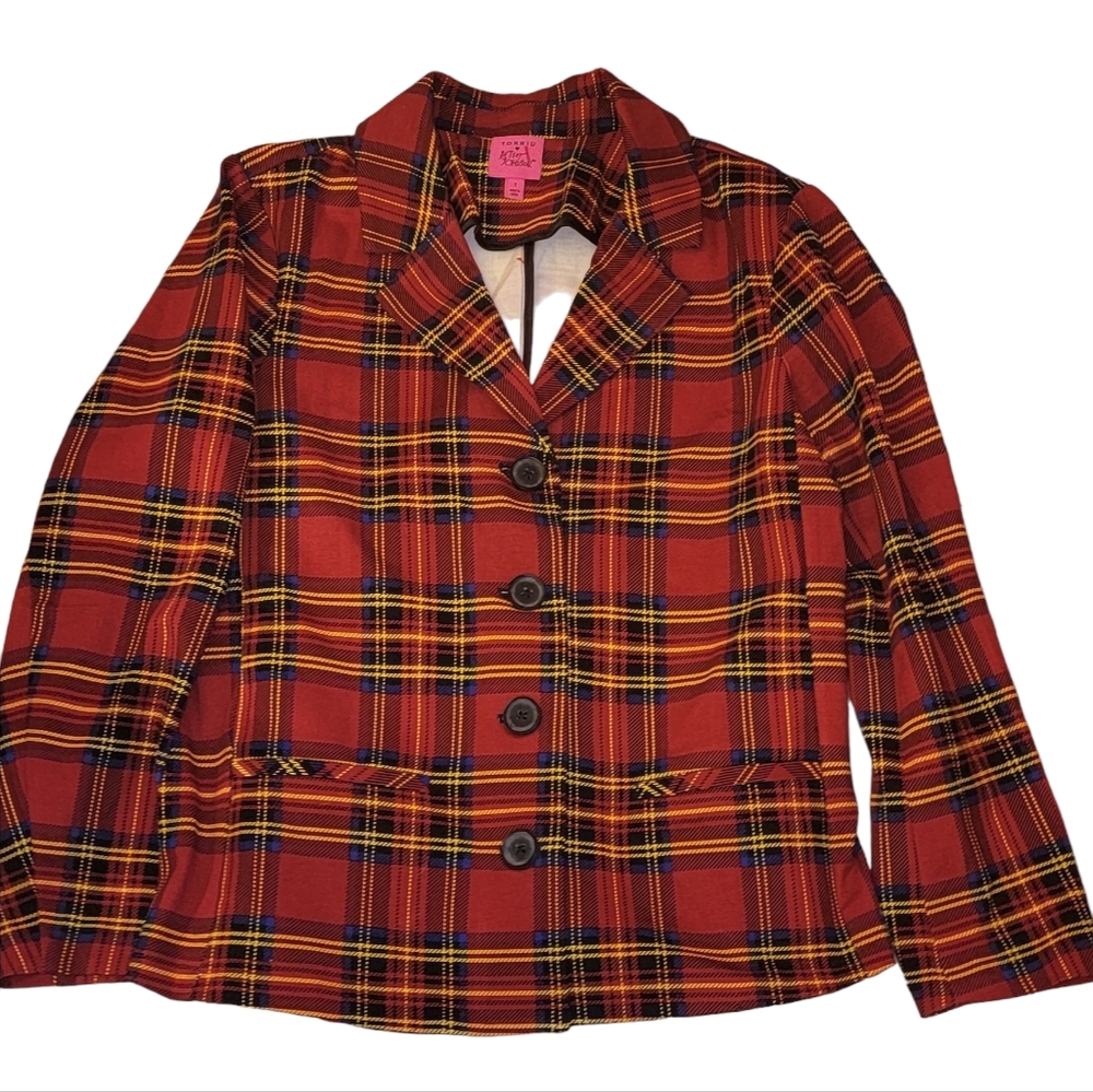 Betsy Johnson Torrid Jacket Blazer Red Plaid Size 1